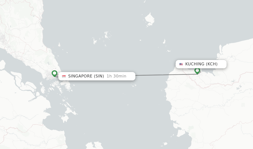 Flights from Kuching to Singapore route map