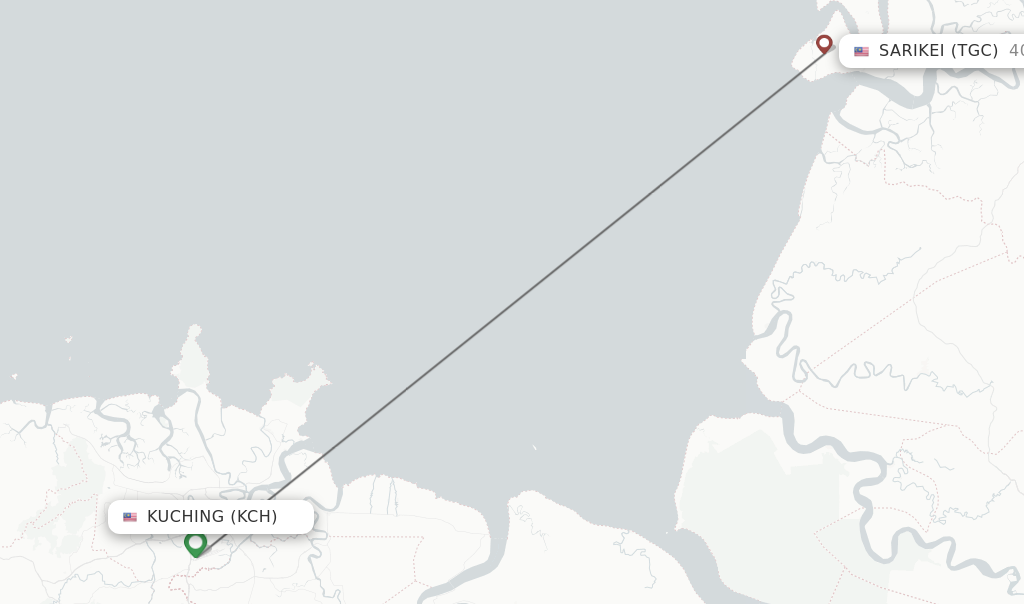 Flights from Kuching to Sarikei route map