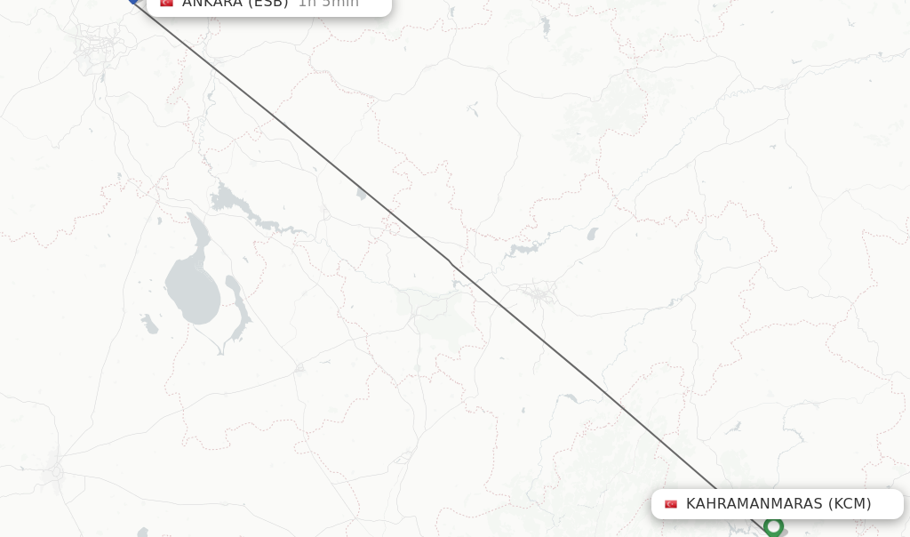 Flights from Kahramanmaras to Ankara route map