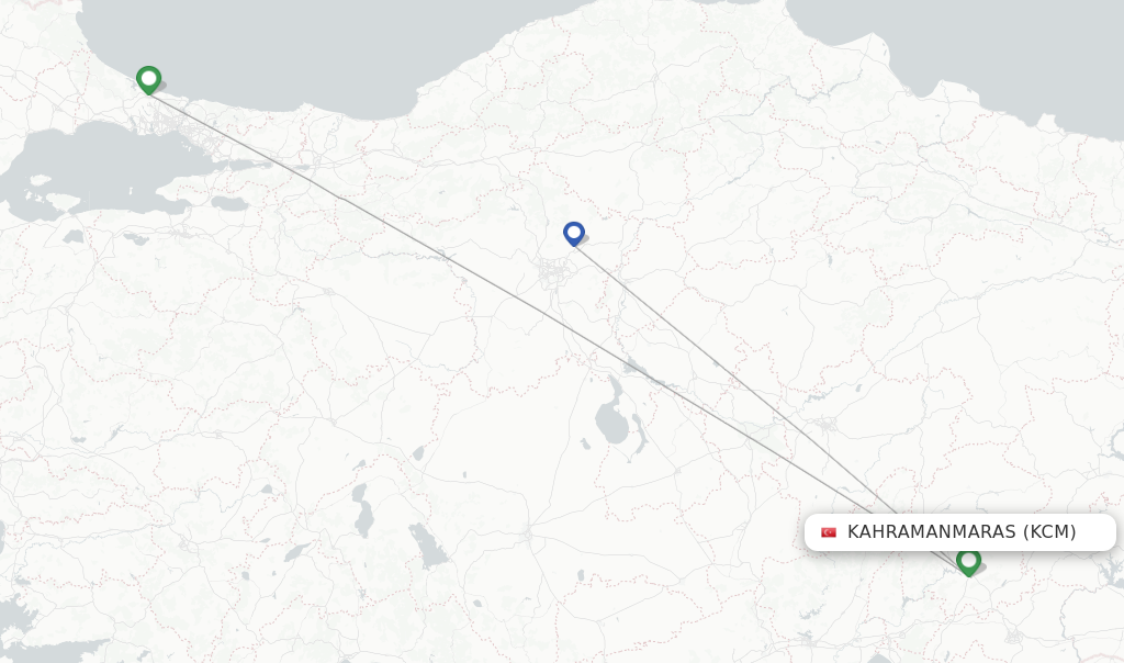 Route map with flights from Kahramanmaras with Turkish Airlines