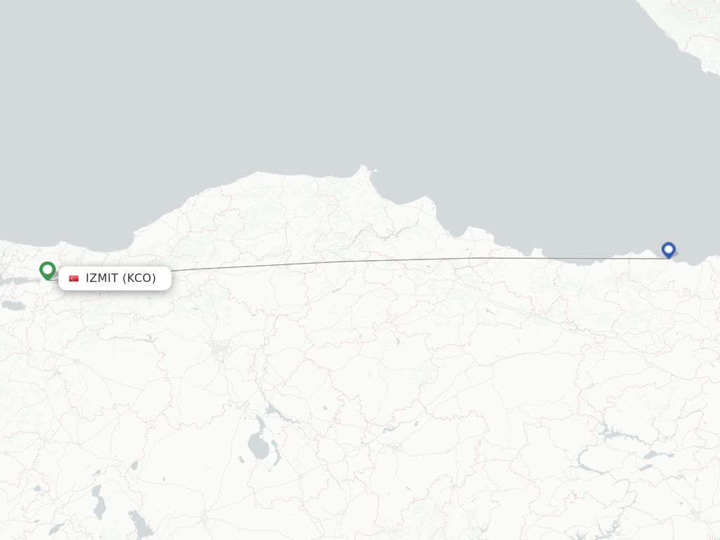Flights from Izmit to Trabzon route map