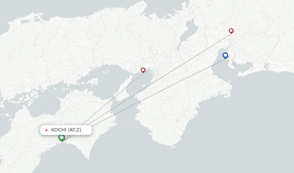 Route map with flights from Kochi with Fuji Dream Airlines