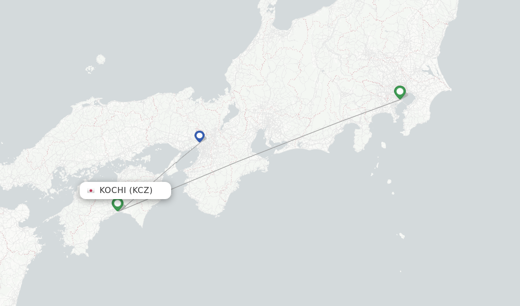 Route map with flights from Kochi with ANA
