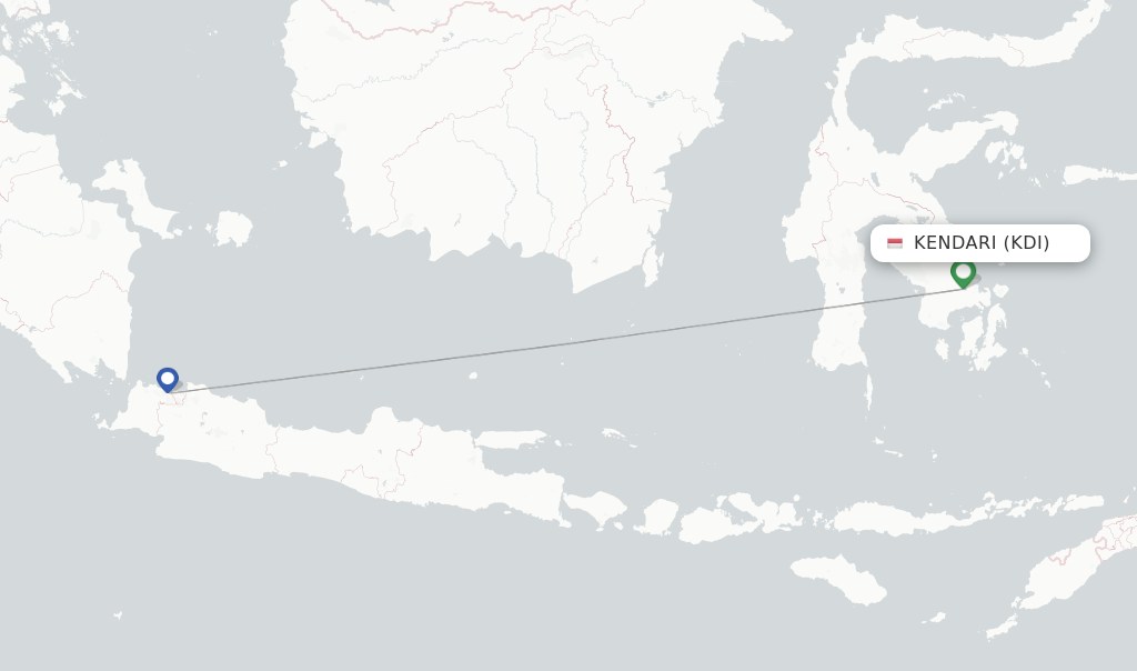 Route map with flights from Kendari with Batik Air