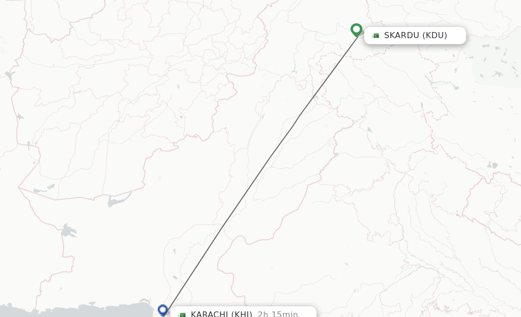 Flights from Skardu to Karachi route map