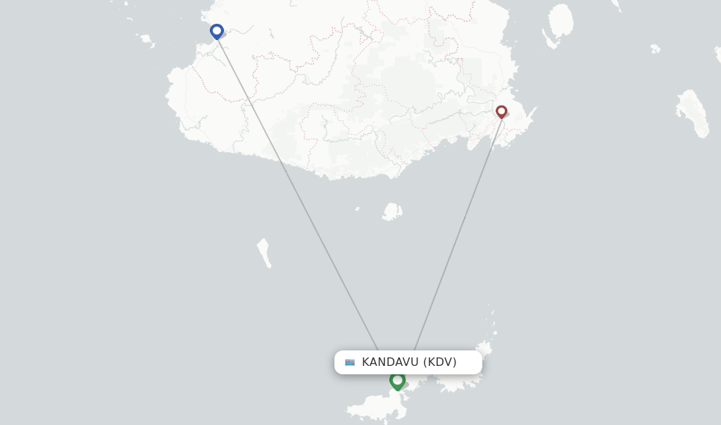 Route map with flights from Kandavu with Fiji Airways