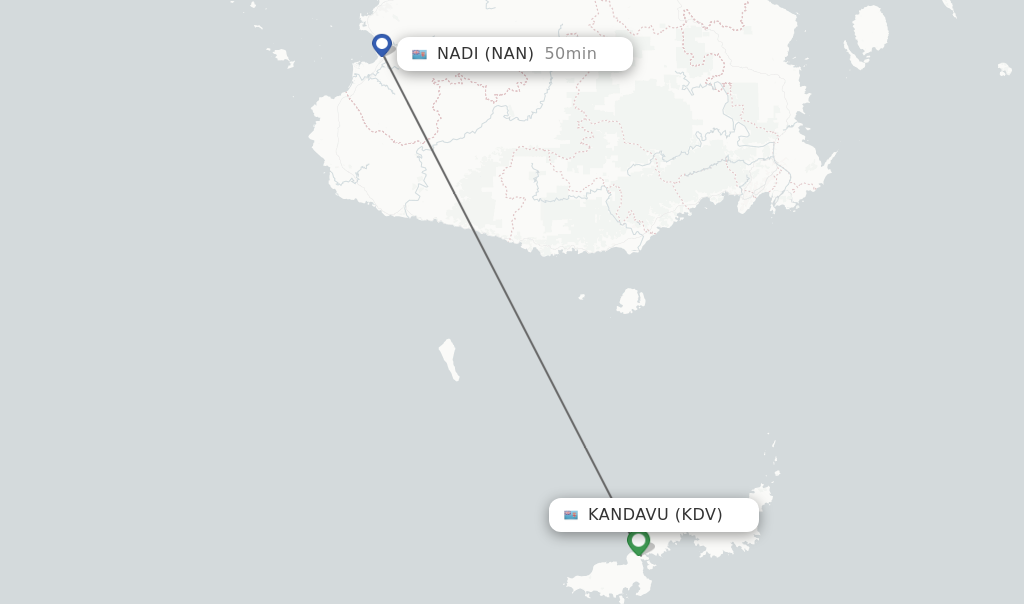 Flights from Kandavu to Nadi route map