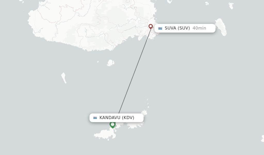 Flights from Kandavu to Suva route map