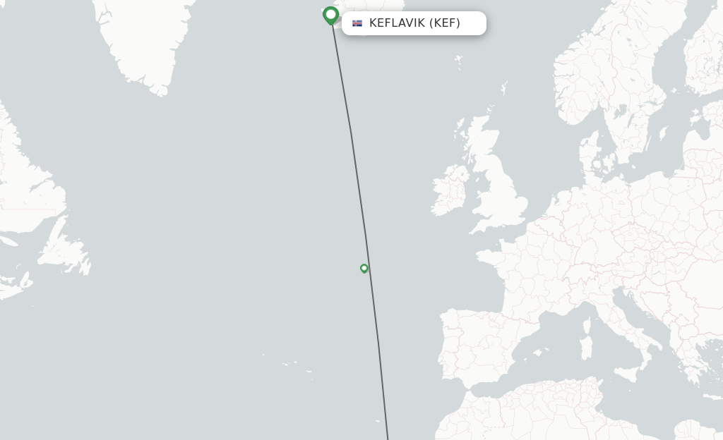 Flights from Reykjavik to Las Palmas route map