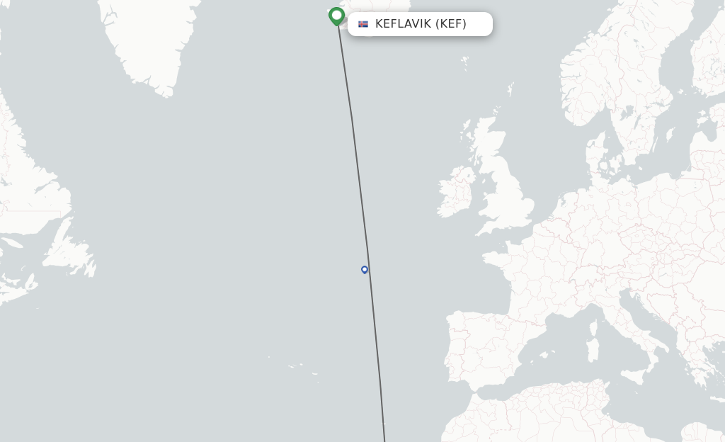 Flights from Reykjavik to Tenerife route map