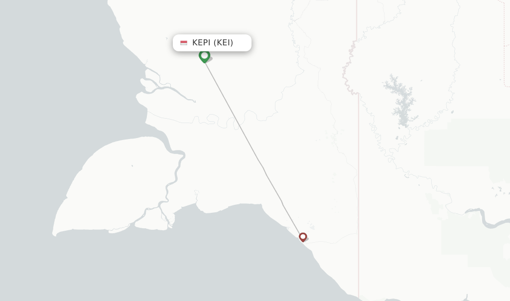 Route map with flights from Kepi with Trigana Air