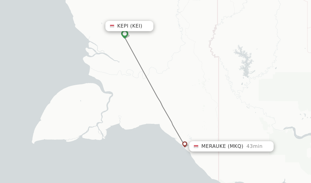 Flights from Merauke to Kepi route map