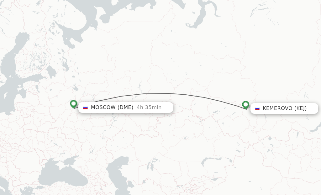 Flights from Kemerovo to Moscow route map