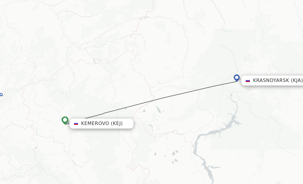 Flights from Kemerovo to Krasnojarsk route map