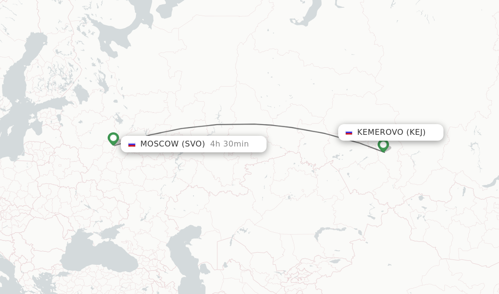 Flights from Kemerovo to Moscow route map