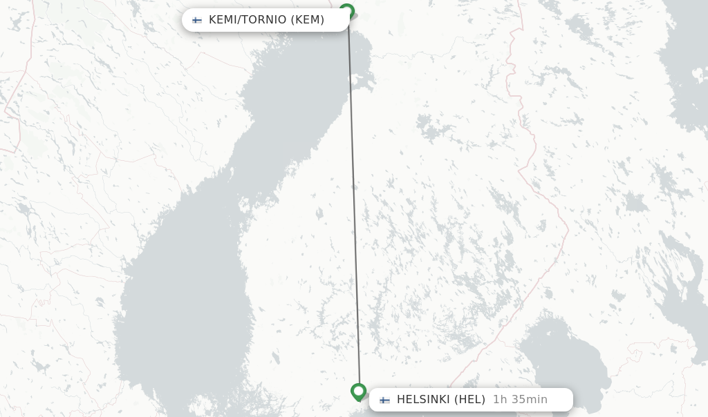 Flights from Kemi/Tornio to Helsinki route map