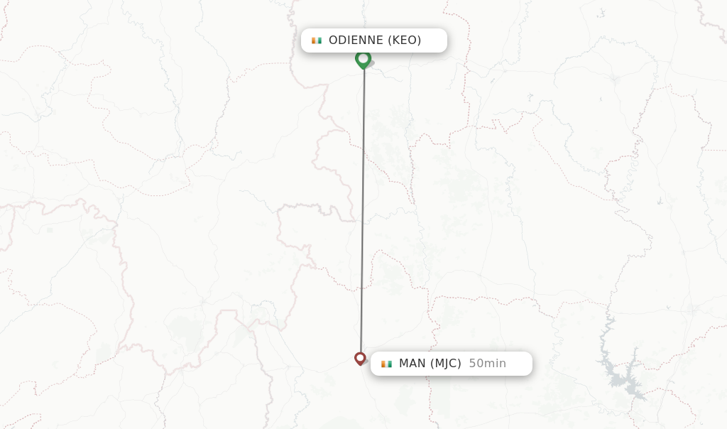 Flights from Odienne to Man route map