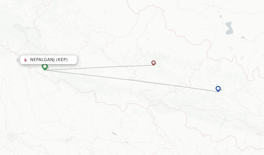 Route map with flights from Nepalganj with Buddha Air