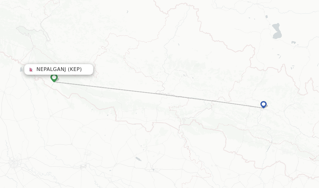 Route map with flights from Nepalganj with Yeti Airlines