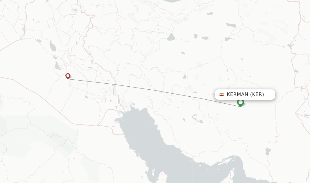 Route map with flights from Kerman with Qeshm Air
