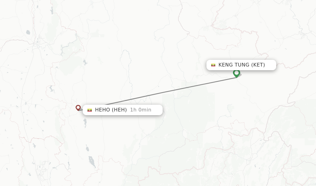 Flights from Keng Tung to Heho route map