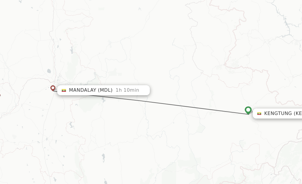 Flights from Keng Tung to Mandalay route map