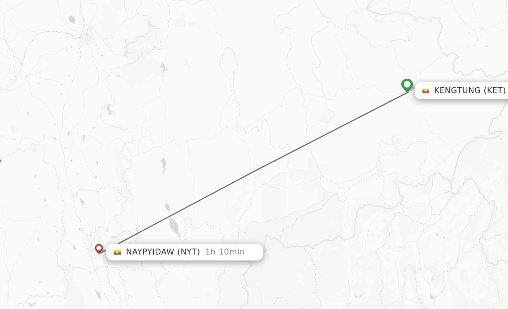 Flights from Keng Tung to Naypyidaw route map