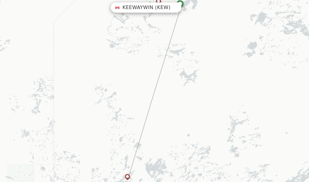 Route map with flights from Keewaywin with Wasaya Airways