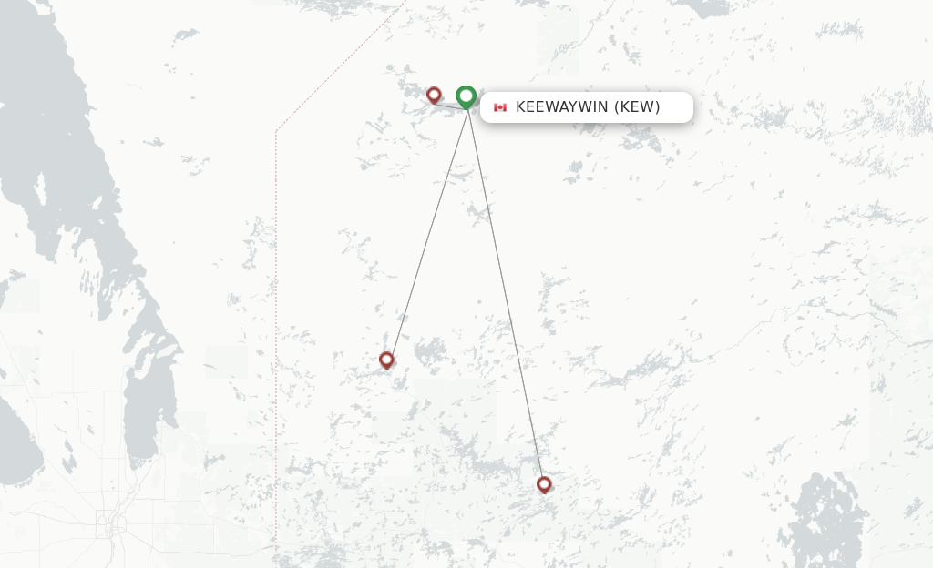Route map with flights from Keewaywin with Wasaya Airways