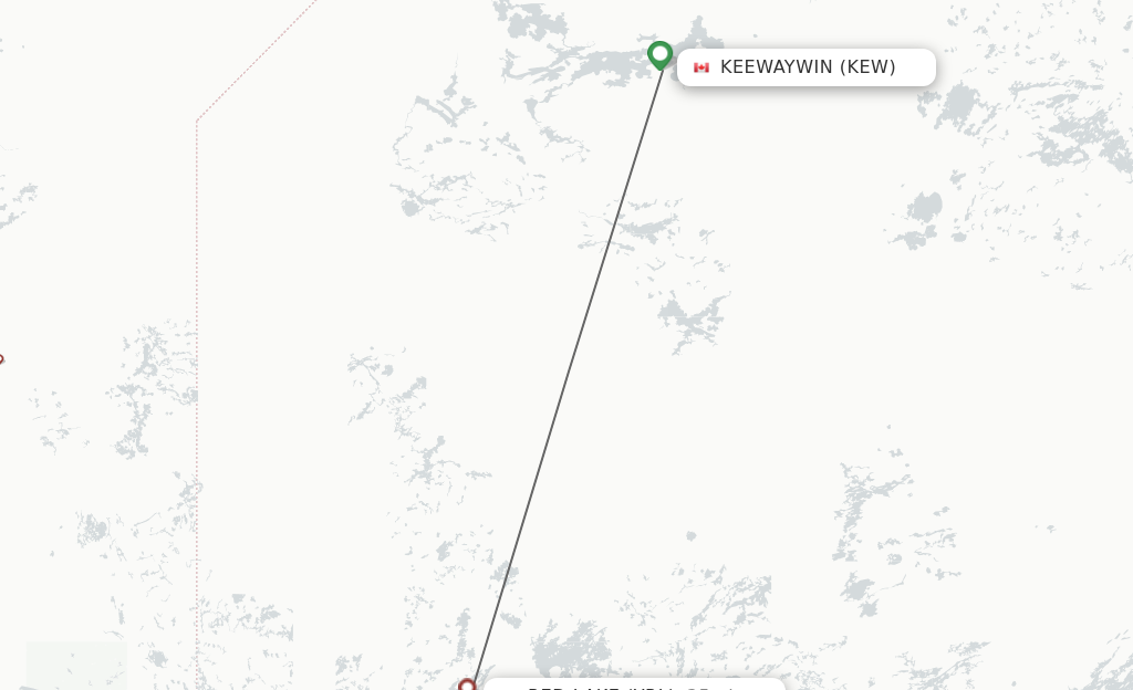 Flights from Keewaywin to Red Lake route map