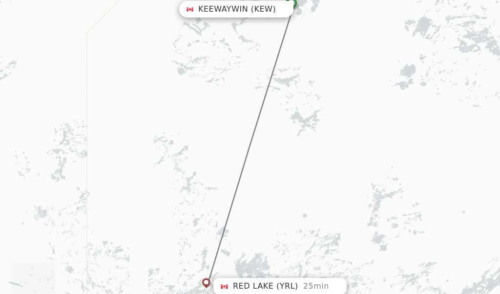 Flights from Keewaywin to Red Lake route map
