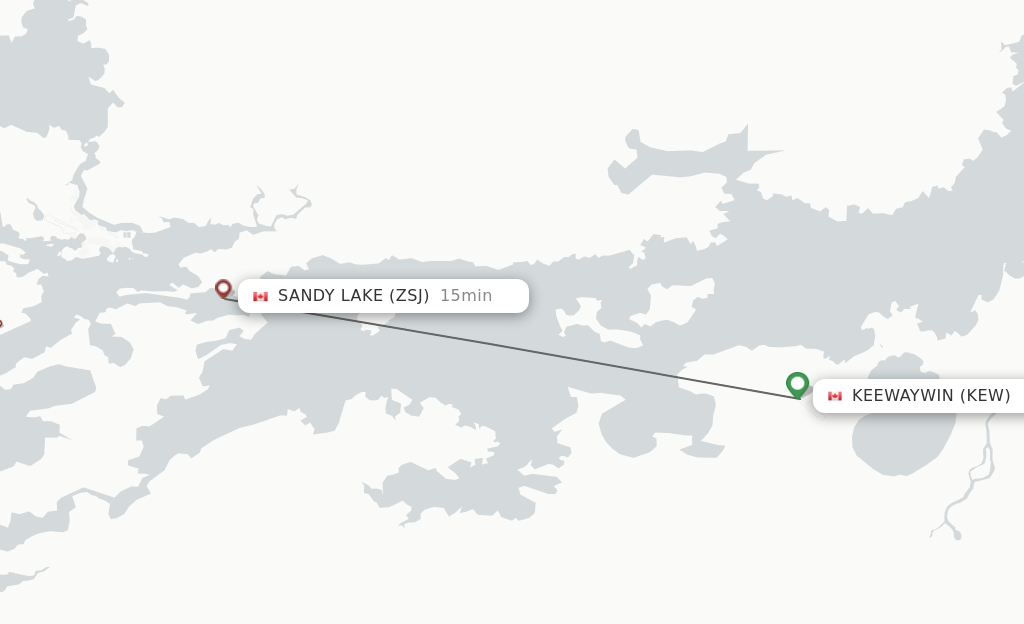 Flights from Keewaywin to Sandy Lake route map
