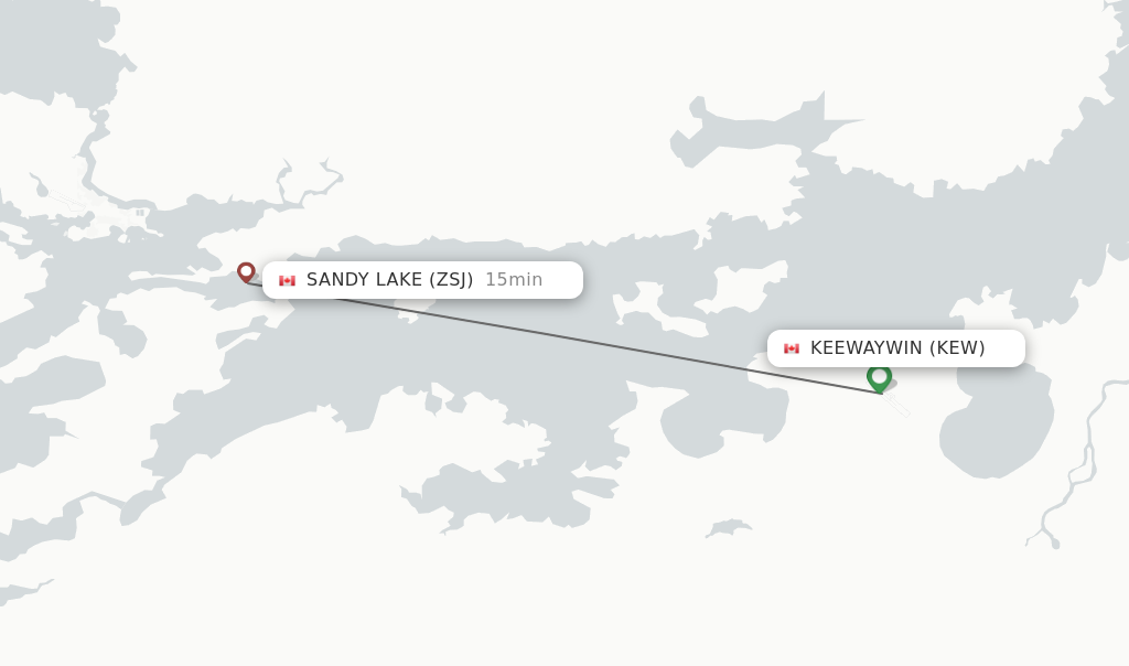 Flights from Keewaywin to Sandy Lake route map