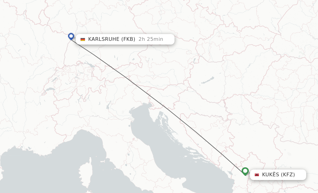 Flights from Kukes to Karlsruhe/Baden-Baden route map