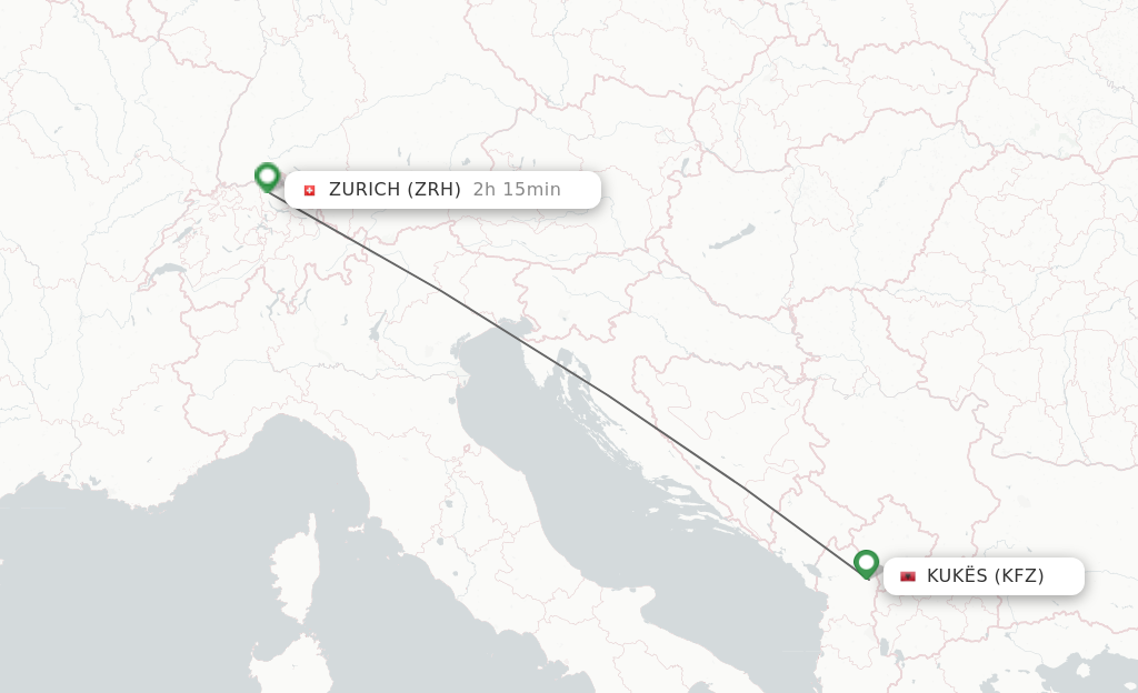 Flights from Kukes to Zurich route map