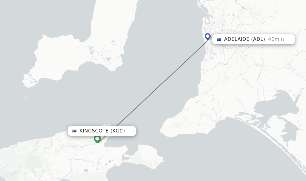 Flights from Kingscote to Adelaide route map
