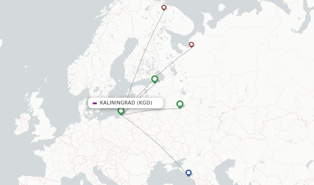 Route map with flights from Kaliningrad with Smartavia