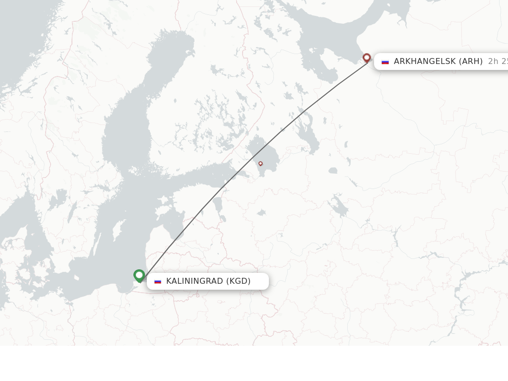 Flights from Kaliningrad to Arkhangelsk route map