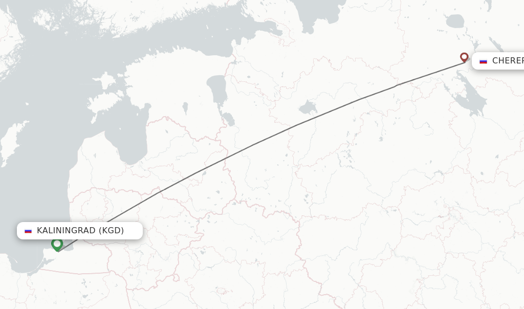 Flights from Kaliningrad to Cherepovets route map