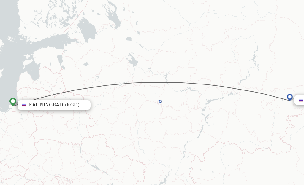 Flights from Kaliningrad to Chelyabinsk route map