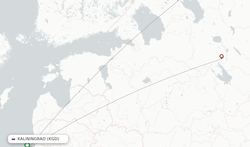 Route map with flights from Kaliningrad with Severstal Avia