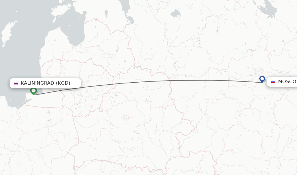 Flights from Kaliningrad to Moscow route map