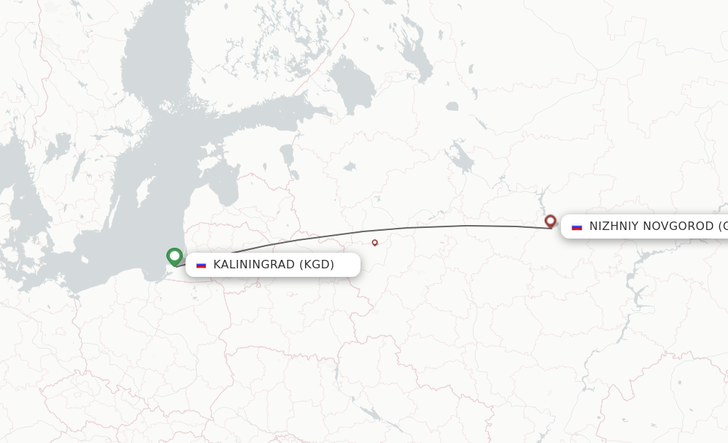 Flights from Kaliningrad to Nizhniy Novgorod route map