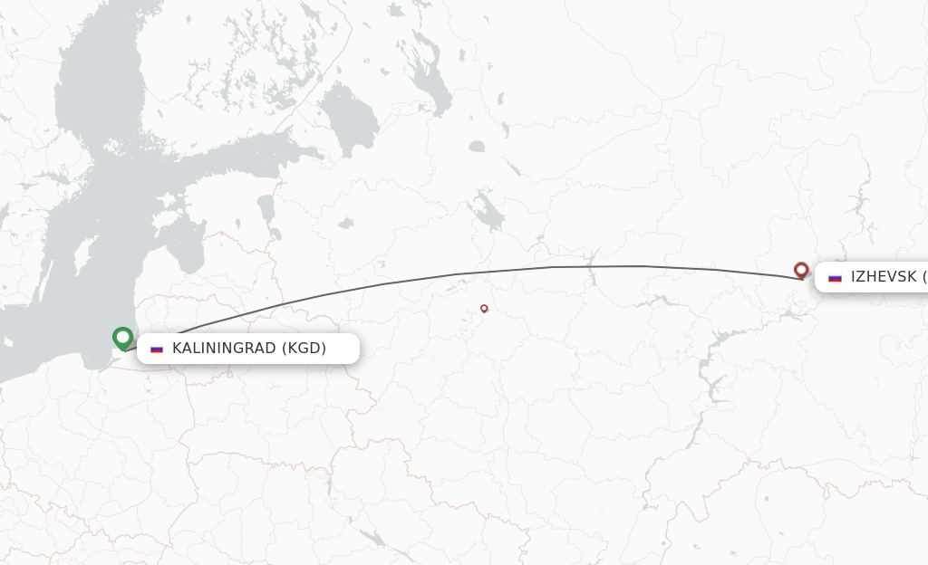 Flights from Kaliningrad to Izhevsk route map