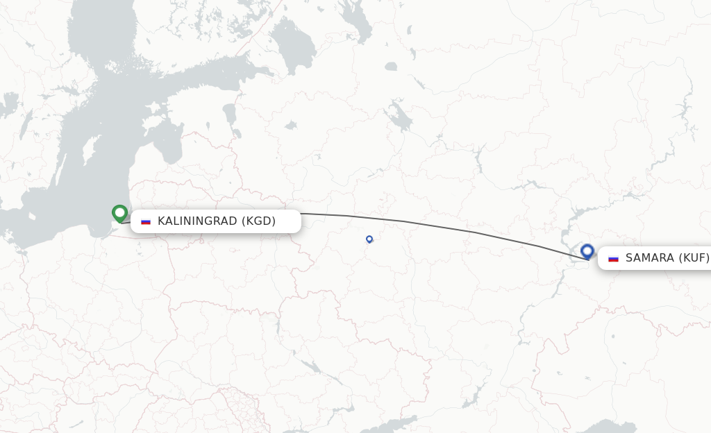 Flights from Kaliningrad to Samara route map