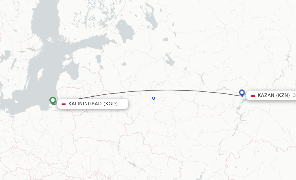 Flights from Kaliningrad to Kazan route map