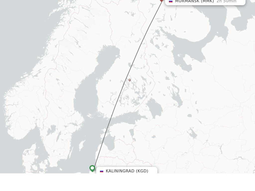 Flights from Kaliningrad to Murmansk route map