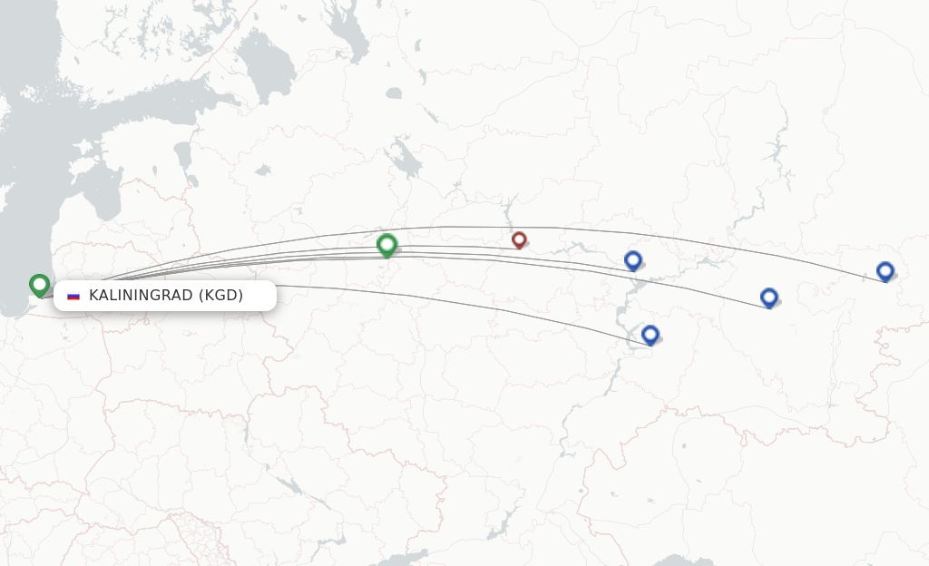 Route map with flights from Kaliningrad with Nordwind Airlines