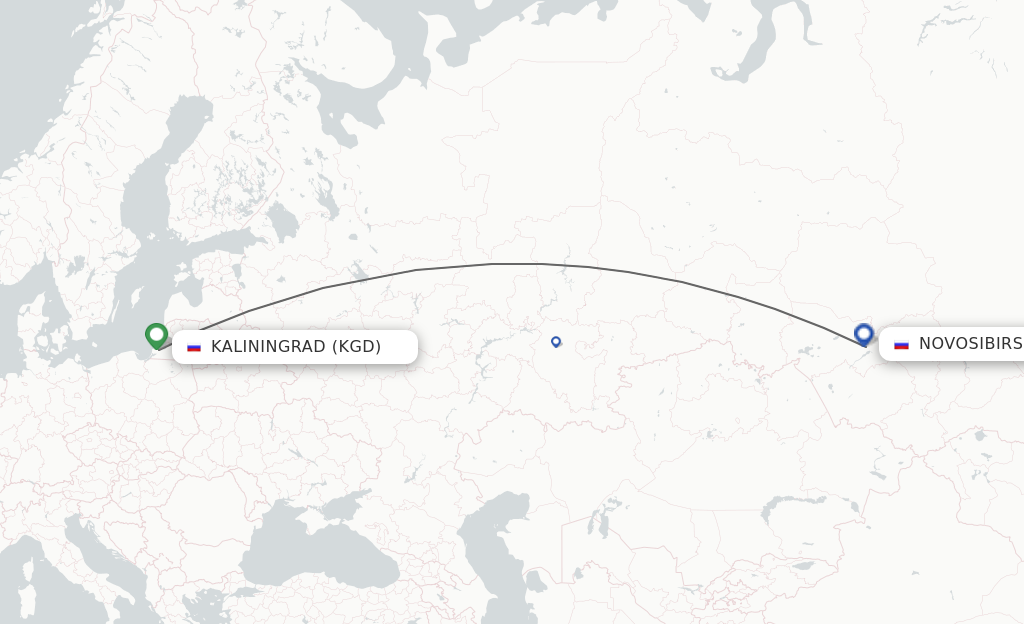 Flights from Kaliningrad to Novosibirsk route map