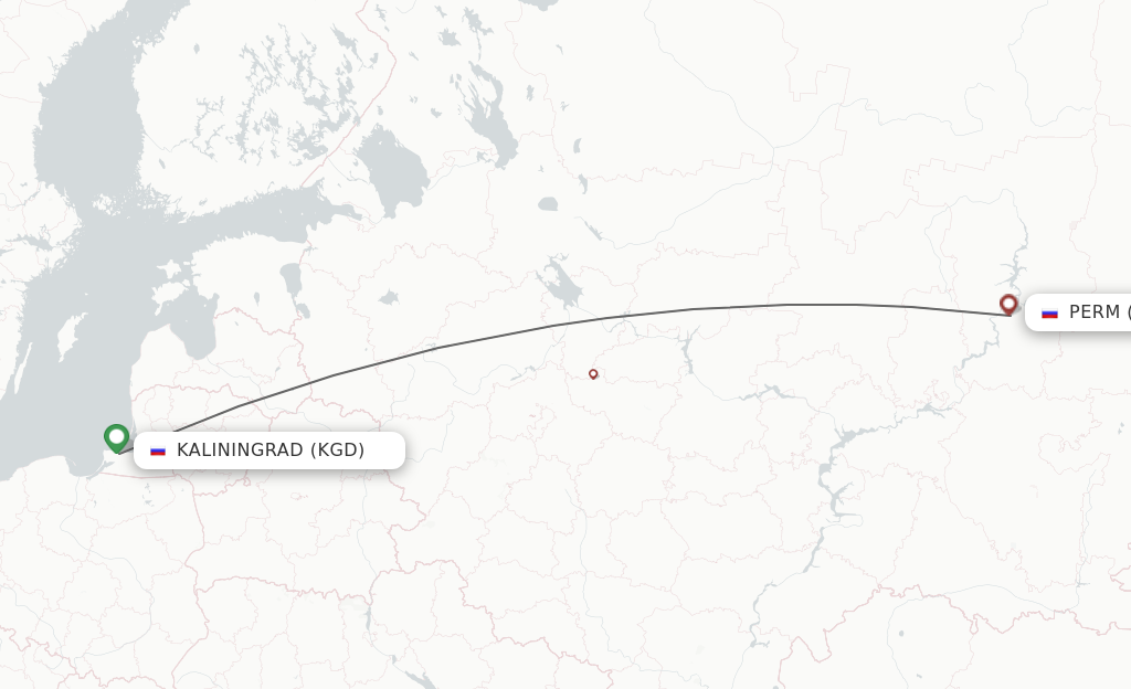 Flights from Kaliningrad to Perm route map